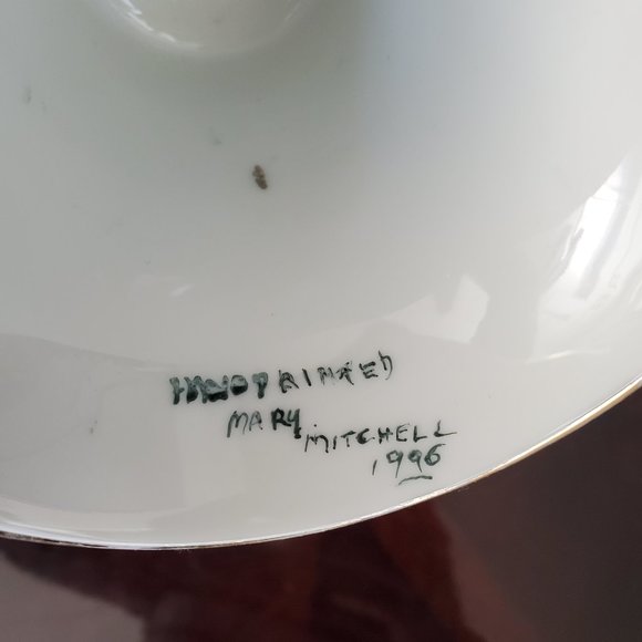 Vtg Hand Painted Jewellery Trinkets Dish Daisies Pedestal & Gold Trim Desserts - Picture 2 of 7